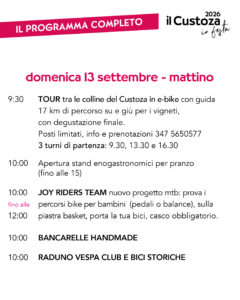 il programma del mattino di domenica 13 settembre