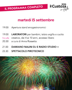 il programma di martedì 15 settembre